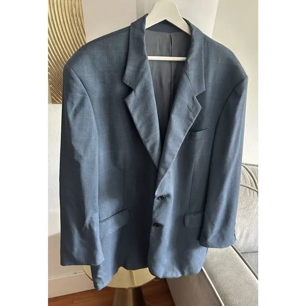Luigi Bianchi Mantova Men's Wool Silk Jacket Blazer Navy Plaid Italy 48R